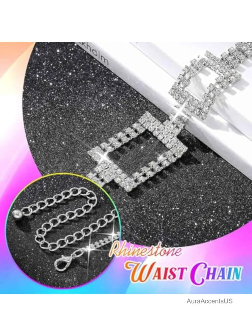 Sparkly Rhinestone Chain Belt Bling Waist Accessory for Dresses Party Wedding